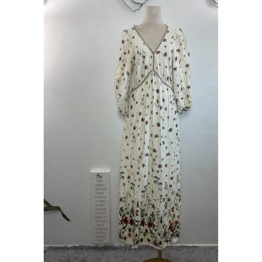 Max Studio Maxi cottage core festival summer boho floral dress women M peasant